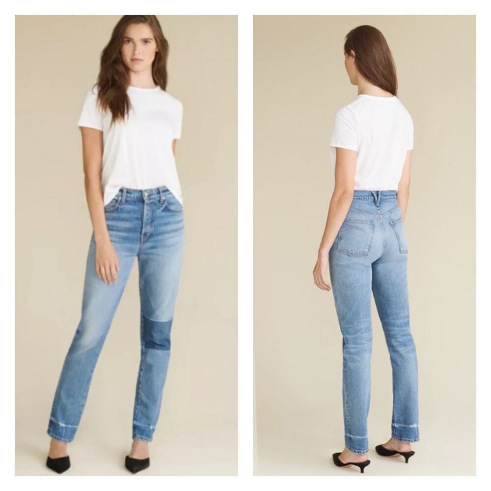 Veronica Beard Ryleigh High Rise Straight Leg Patched Jeans Size 24